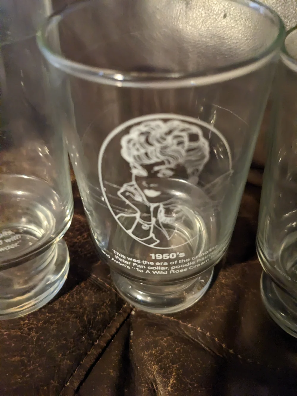 VTG Avon Collectible Set of 4 Etched Drinking Glasses, Hairstyles over Decades